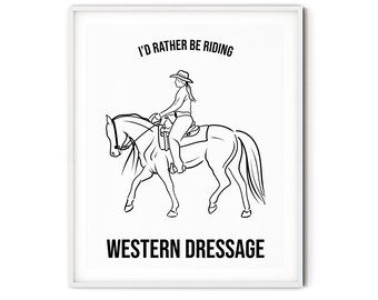 Western Dressage Printable Wall Art - Minimalist One Line Equestrian Art - Horse Riding Decor - Digital Download - Cowgirl Gift