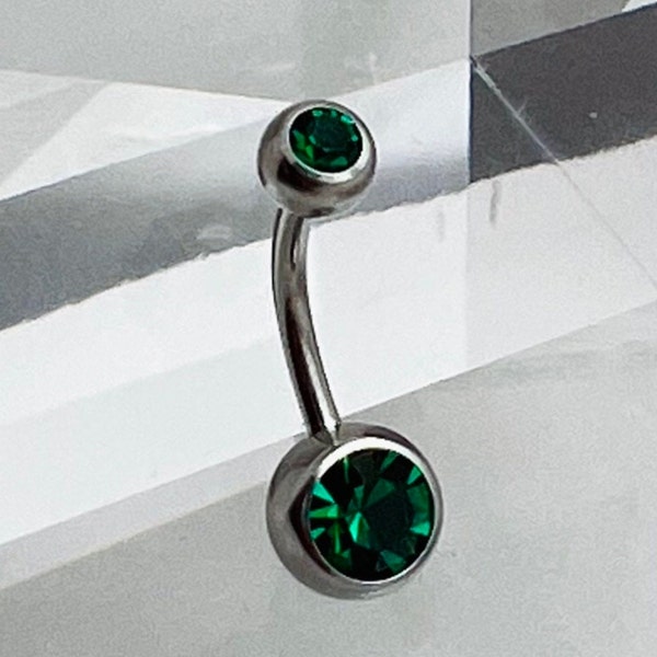 14G Implant Grade Surgical Steel Dark Green Belly Button Navel Ring