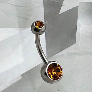 14G Implant Grade Surgical Steel Yellow Topaz Belly Button Navel Ring