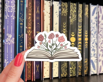 Floral Book Sticker / Open Book Sticker / Reading Sticker / Book Sticker / Hydro Sticker / Water Bottle Sticker