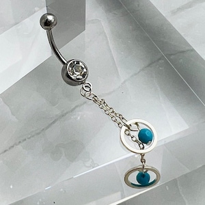 Hoop Dangle Belly Ring Implant Grade Surgical Steel Belly Button Blue Navel Ring