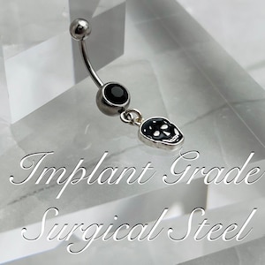 14G Black Skull Implant Grade Surgical Steel Belly Button Navel Ring