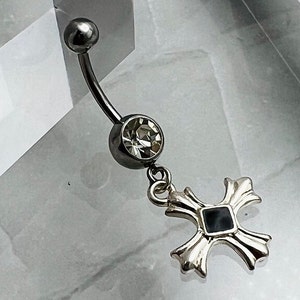 Cross 14G Implant Grade Surgical Steel Belly Button Navel Ring image 1