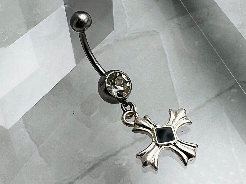 Cross 14G Implant Grade Surgical Steel Belly Button Navel Ring image 1