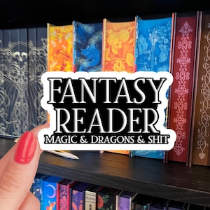 Fantasy Reader Book Sticker / Magic and Dragons Sticker / Bookish Sticker / book sticker for kindle / book lover gift