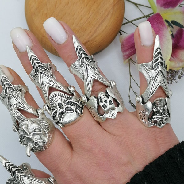 Handmade Armor Rings,Knuckle Double Ring,Full Finger Claw Ring,Adjustable Punk Rock Ring,Gothic Claw Jewelry, Gift Idea