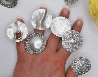 Vintage geïnspireerde grote Boho-ringen, originele lifestyle-sieraden, oosterse ronde ring, aangepast ontwerp, cadeau voor haar