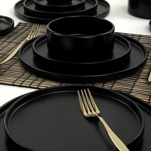 Black Dinnerware Set Dinner Set Dish Set Black Plate Tea Etsy