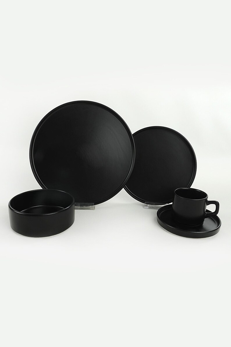Black Dinnerware Set Dinner Set Dish Set Black Plate Tea Etsy