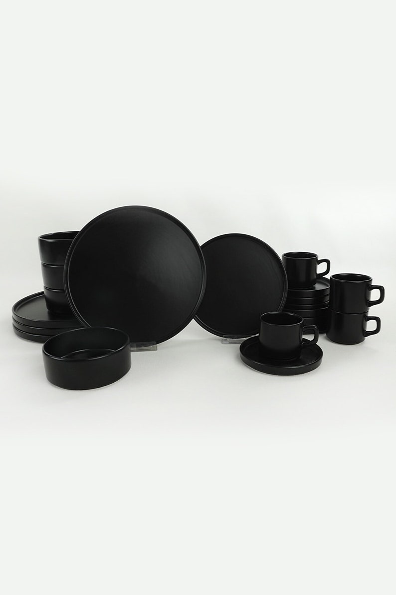 Black Dinnerware Set Dinner Set Dish Set Black Plate Tea Etsy