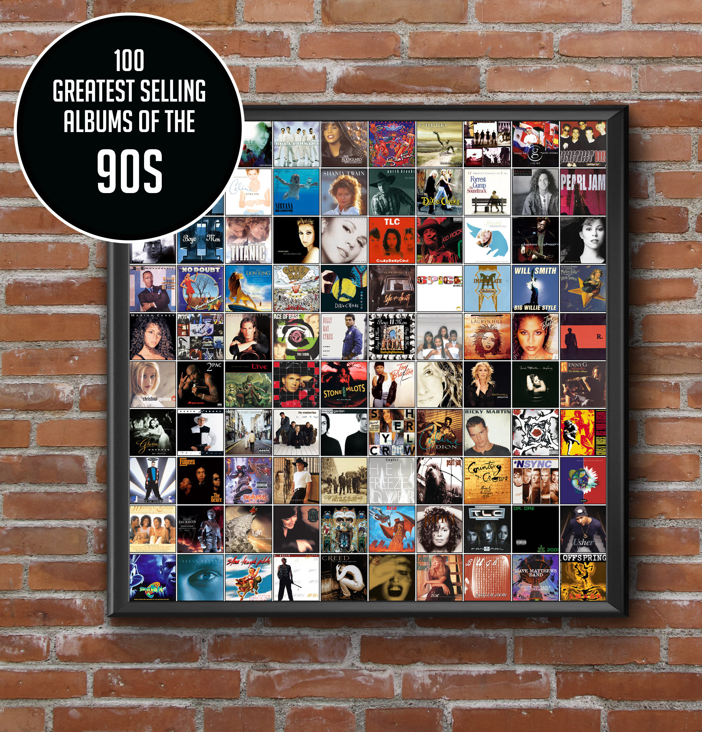 100 Best Selling Albums of the 90s Poster Print Framed or Unframed