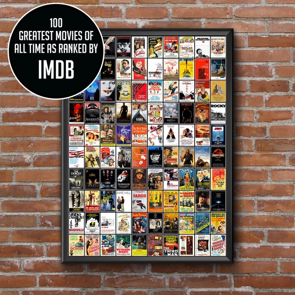 100 Greatest Movies of All Time - Film Poster - IMDB Top 100 List - Great Fathers Day Gift / Christmas Gift - Cinema - Best Films