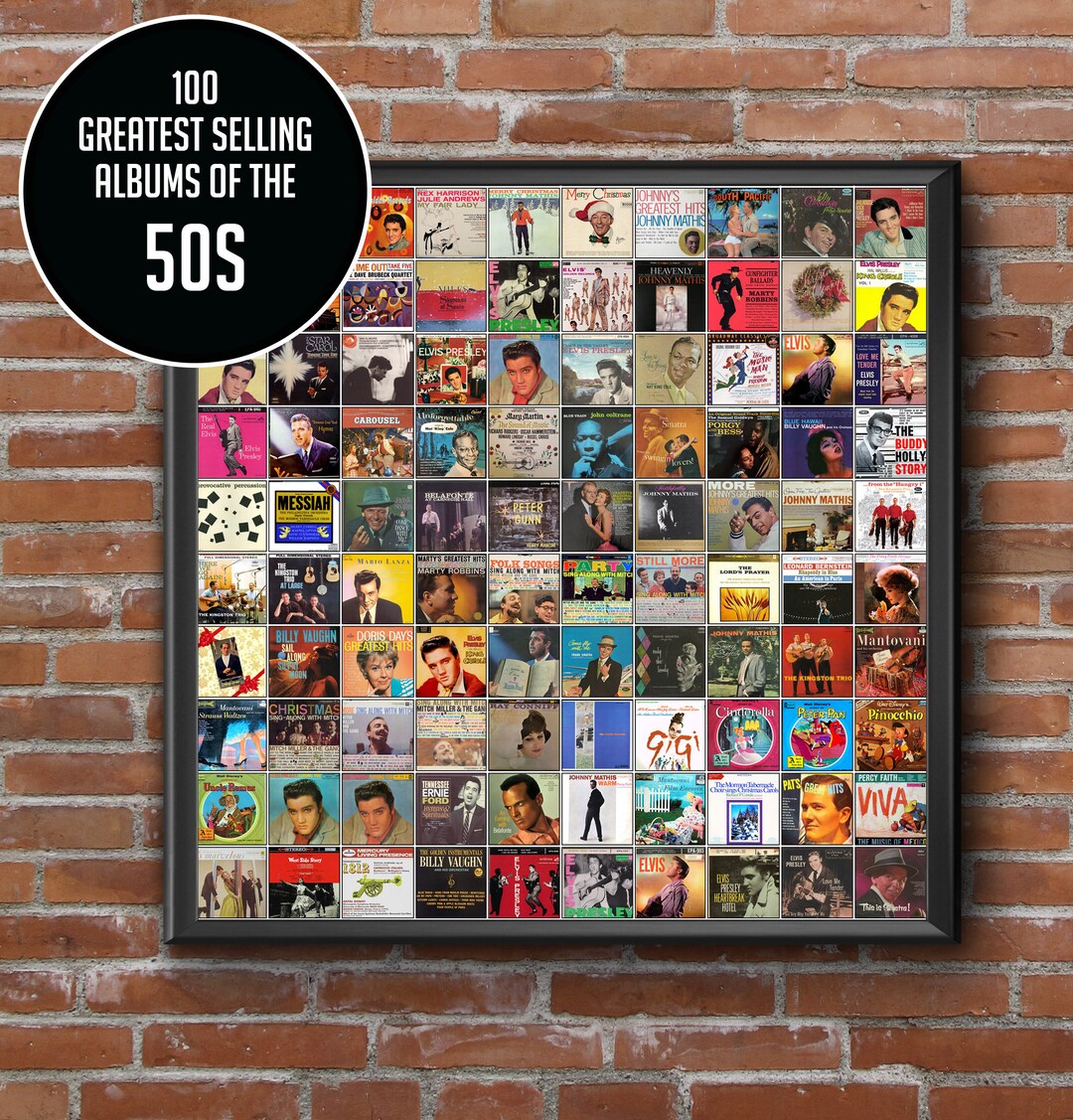Die 100 meistverkauften Alben der 50er Jahre Poster Print gerahmt oder ungerahmt das perfekte