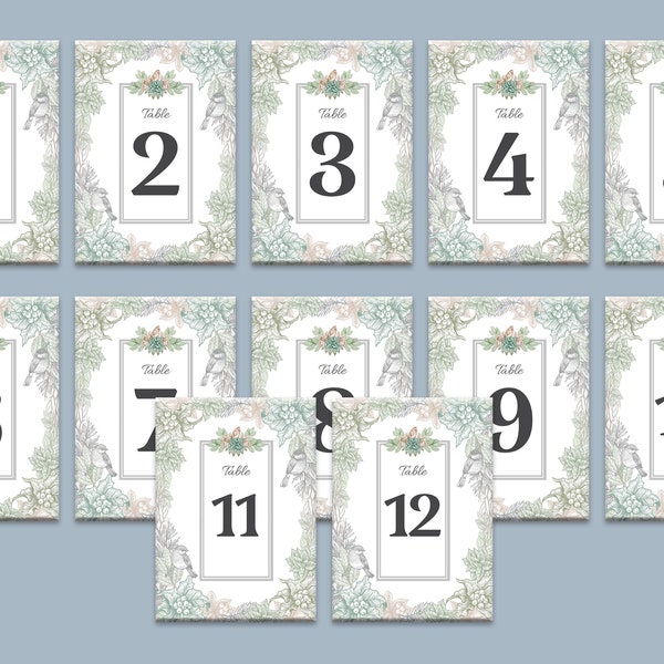 Winter Frost Wedding Themed Table Numbers - 1 to 12 Instant Download - Printable Wedding Stationary XX9 AA111