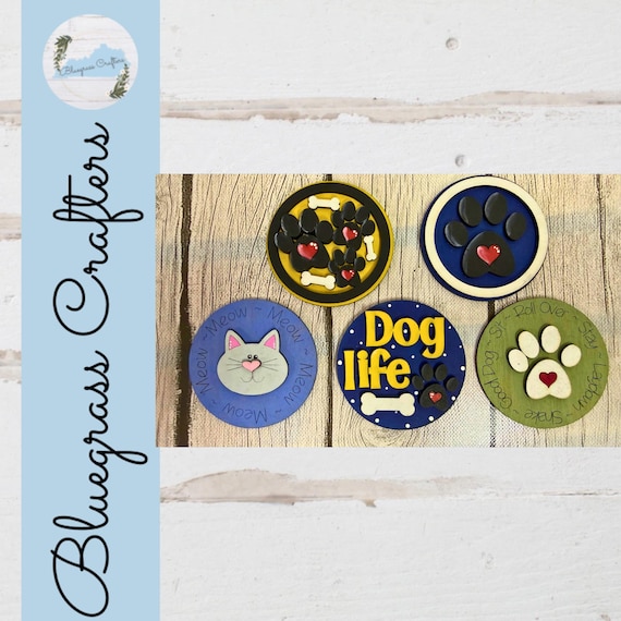 Interchangeable Dog & Cat Insert Set, 3 Inch Wooden Interchangeable Rounds, Pet Lover Tiered Tray Inserts, Dog Mom Decor, Cat Mom Gift