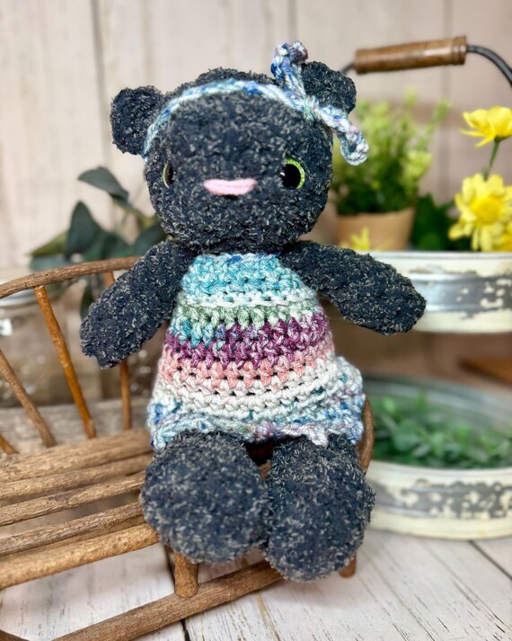 Crochet Bear in Dress, Handmade Teddy Bear Plush, Amigurumi Stuffed Animal, Nursery Decor, Collectible Bear Gift, 12 Inch Bear