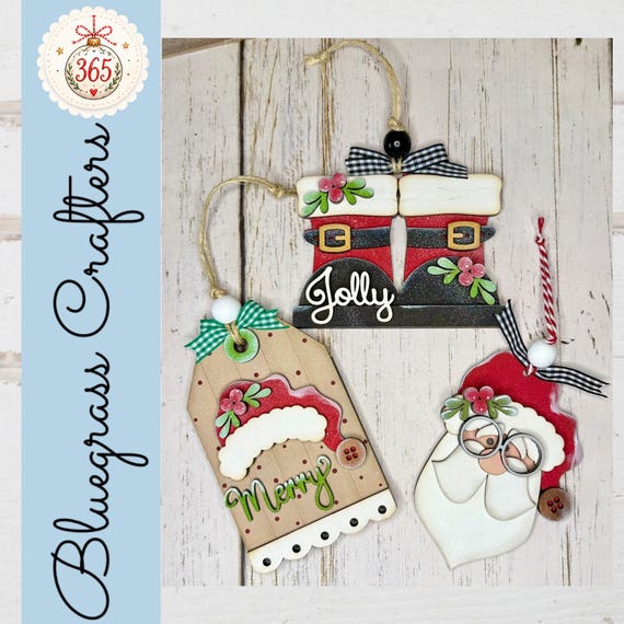 Handmade Wooden Christmas Ornaments | Santa, Jolly Boots & Merry Tag | Rustic Farmhouse Holiday Tree Decor