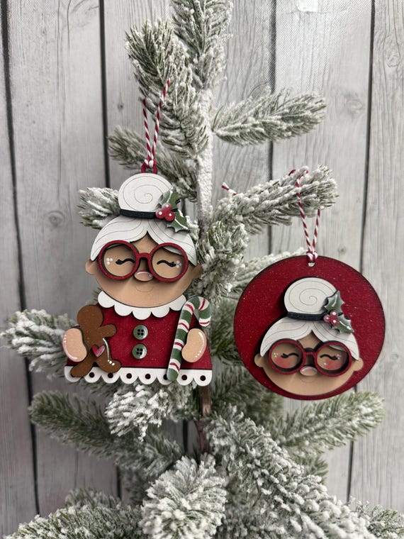 Mrs. Claus Ornaments, Handmade Holiday Tree Decor, Mrs. Claus Face Ornament, Farmhouse Christmas