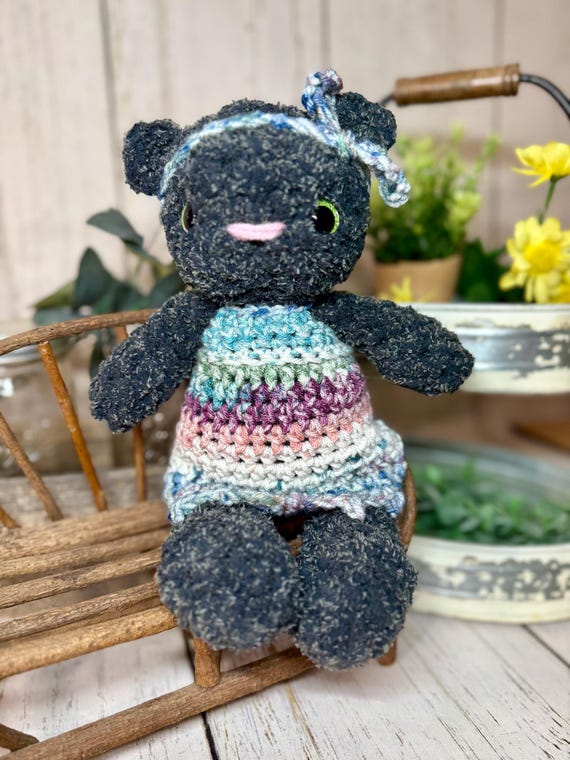 Crochet Bear in Dress, Handmade Teddy Bear Plush, Amigurumi Stuffed Animal, Nursery Decor, Collectible Bear Gift, 12 Inch Bear