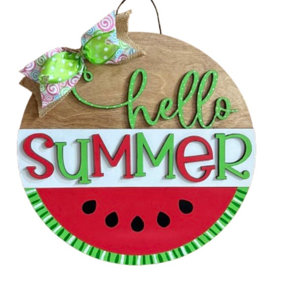 Hello Summer Door Hanger, Watermelon Summer Door Decor, Wooden Summer Front Door Sign, Farmhouse Summer Wall Decor