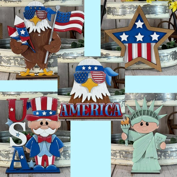 Patriotic Shelf Sitters, Bald Eagle, Lady Liberty, Uncle Sam, 4th of July, Cool Eagle, Fireworks, USA, Red, White and Blue