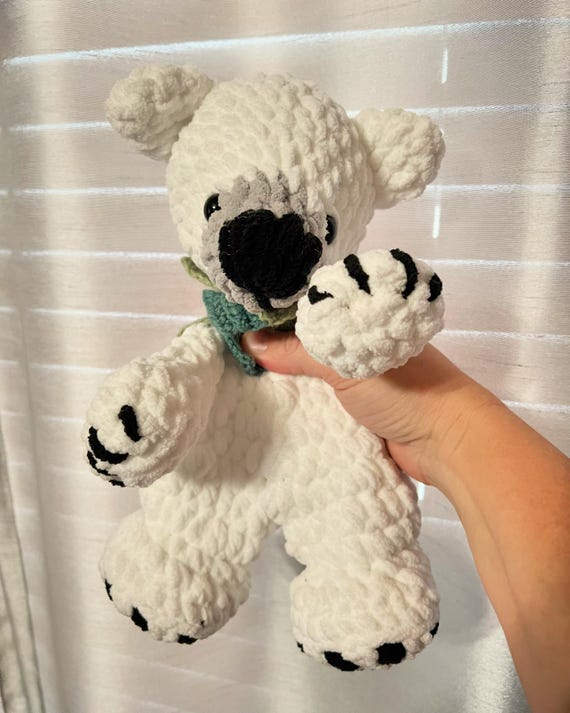 Crochet Polar Bear Snuggler Toy, Handmade Amigurumi Teddy Bear, Stuffed Animal Gift, Nursery Decor, Ready to Ship Gift