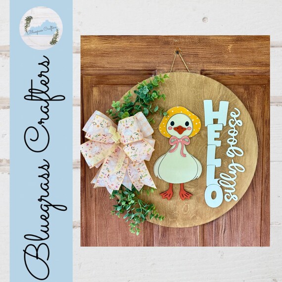 Spring Goose Door Hanger, Hello Spring Wooden Door Sign, Farmhouse Easter Goose Decor, Front Porch Wall Hanging