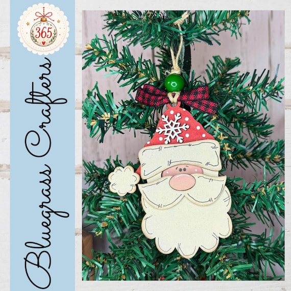 Handmade Wooden Santa Christmas Ornament | Rustic Farmhouse Tree Decor | Buffalo Plaid Holiday Ornament | Christmas Gift