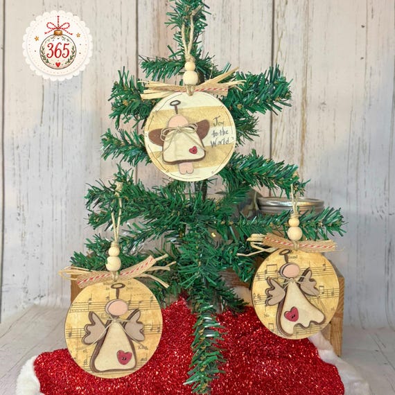 Handmade Rustic Angel Ornaments | Vintage Sheet Music Christmas Tree Decor