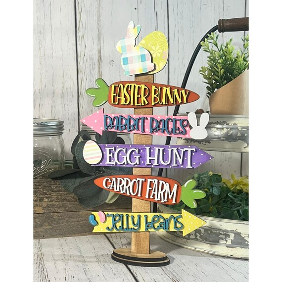 Easter Shelf Sitter Decor, Easter Bunny Sign, Spring Tiered Tray Decor, Easter Table Decor, Colorful Easter Sign