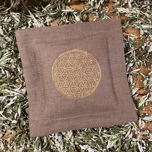 Mugwort Dream Pillow “She Whispers” Third Eye Awakening, Flower of Life, Herbal Sleep Aid, Astral Travel, Vivid Dreams, Spiritual Protection