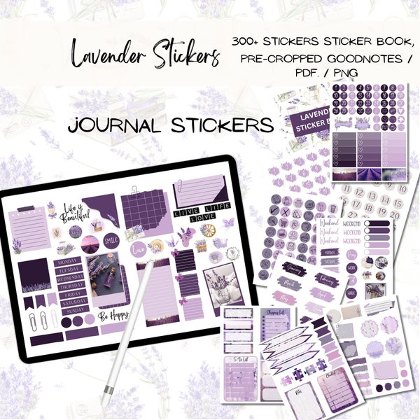 Lavender PURPLE GOODNOTES STICKERS, Lavender Digital Stickers, Purple Digital Stickers,Digital journaling, GoodNotes Planner, ipad stickers