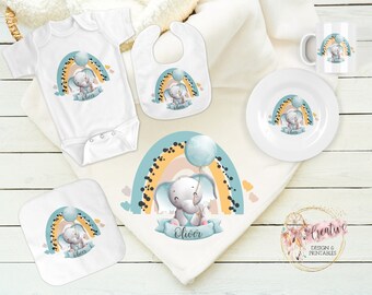 Blue Rainbow Elephant Baby Sublimation Design (Digital Download)