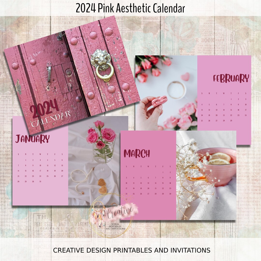 2024 PINK AESTHETIC CALENDAR Printable Landscape Horizontal - Etsy