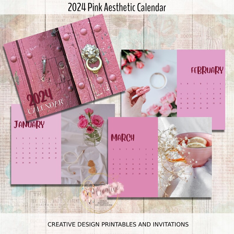 PINK Aesthetic 2024 PRINTABLE CALENDAR Printable Landscape Horizontal