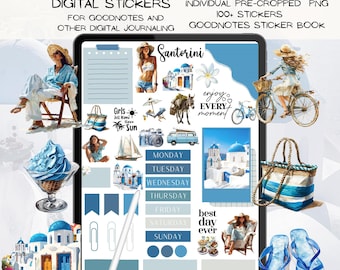 Santorini Digital Stickers, GoodNotes Planner, iPad Stickers (PNG Files)