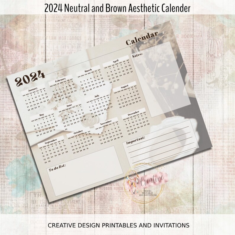 2024 Minimal Neutral and BROWN AESTHETIC CALENDER Printable - Etsy