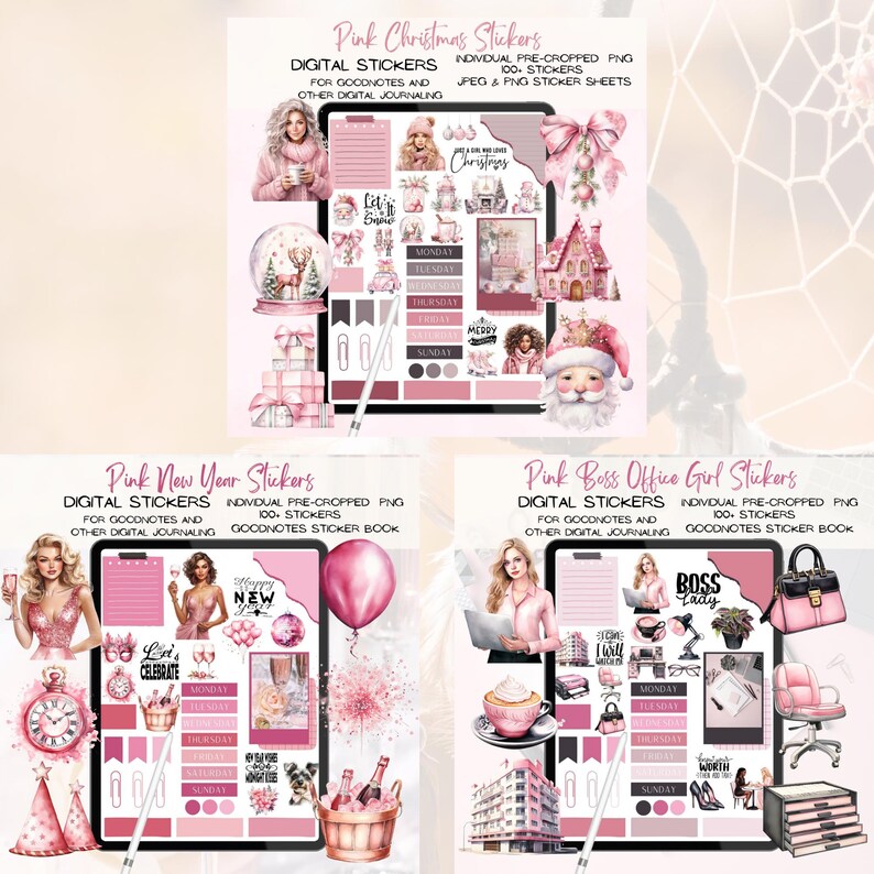 Pink Digital Sticker Bundle, Goodnotes Planner Stickers (PDF) - Etsy
