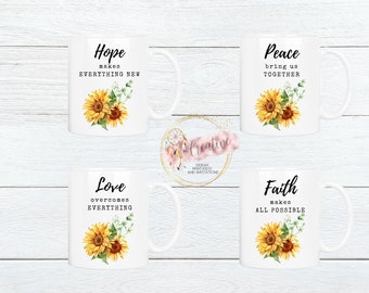 Sunflower Inspirational Mug, Hope Love Peace Faith, PNG (Digital Download)