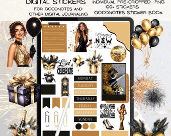 New Year Black and Gold Stickers for GoodNotes (Digital)