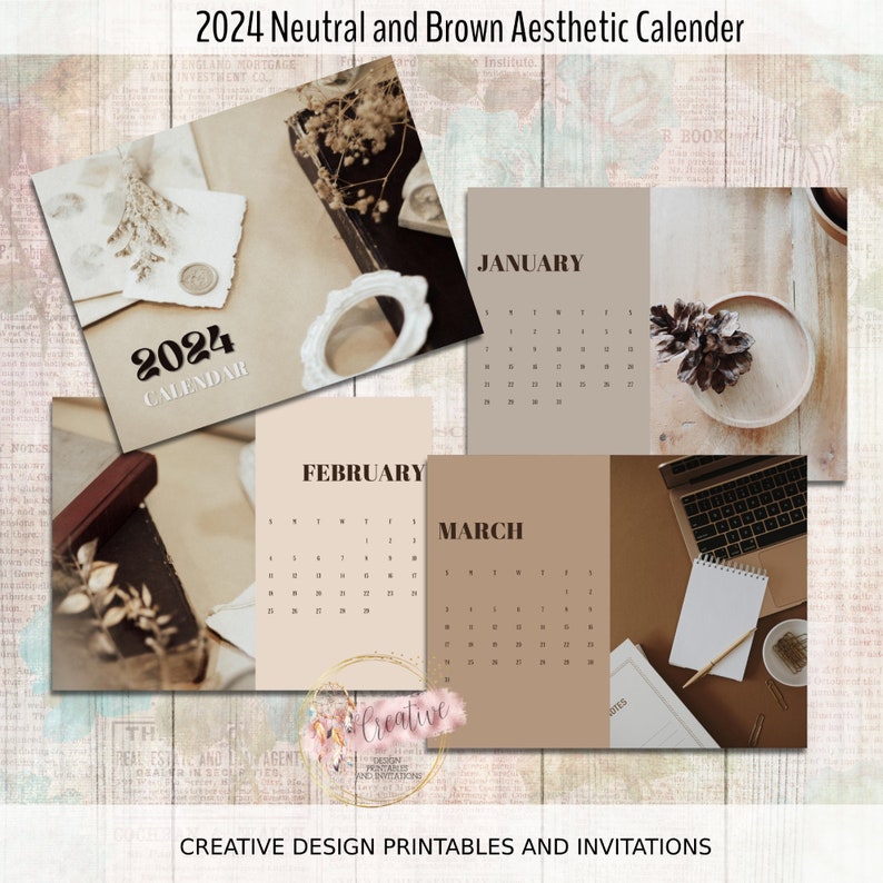 2024 Neutral and Brown AESTHETIC CALENDER Printable - Etsy