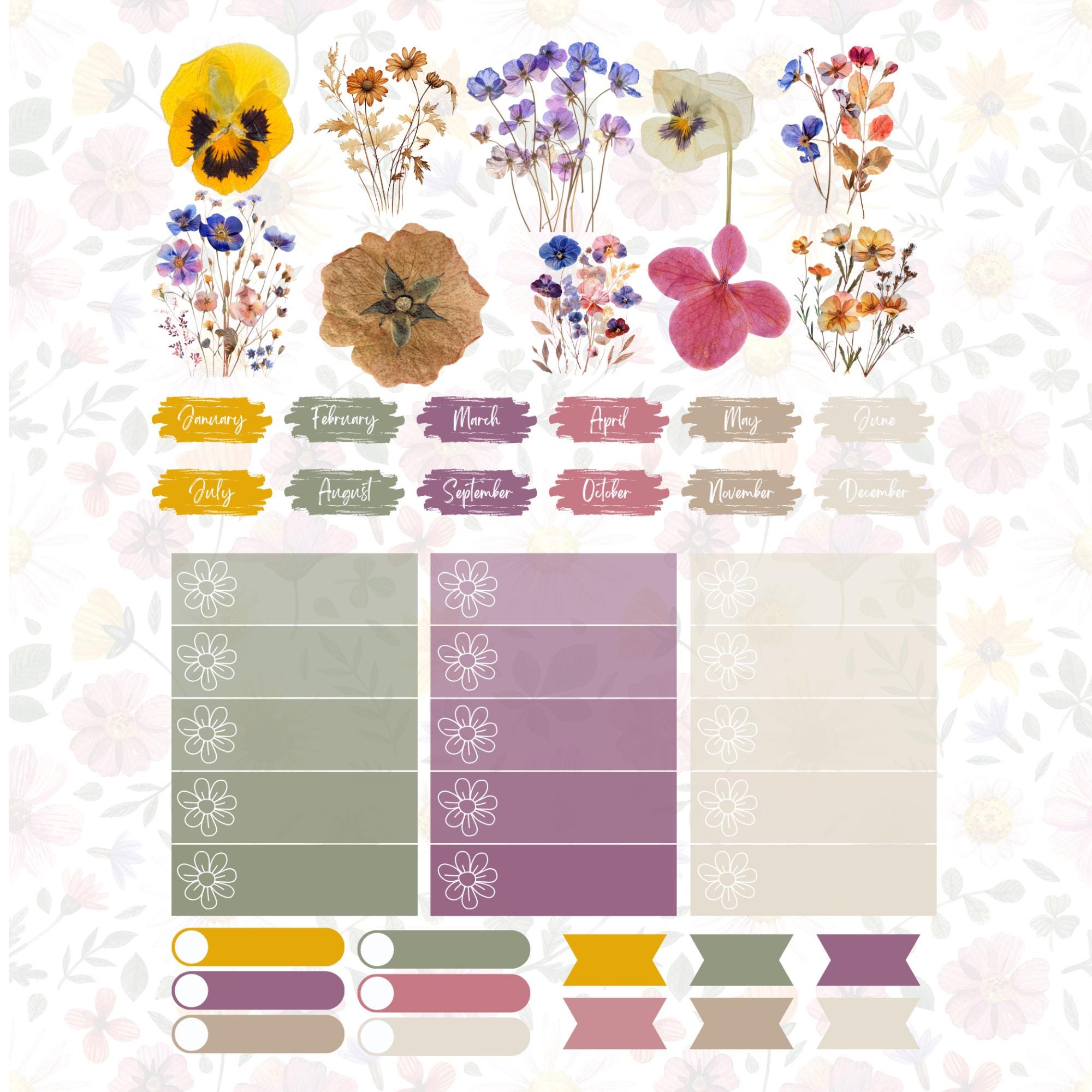 Pressed Flowers Goodnotes Stickers, Floral Digital Journaling (PNG) - Etsy