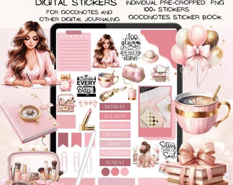 Pink and Gold Glam Stickers, Digital Planner, GoodNotes (PNG, GoodNotes file)