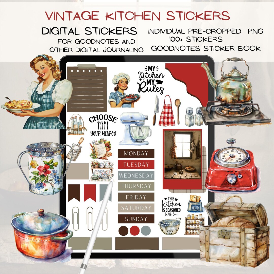 Kitchen Chart Sticker Vintage Kitchen Stickers, Digital Planner, Goodnotes (PNG) - Etsy