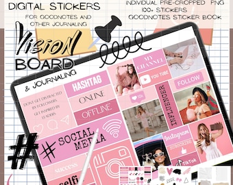 Social Media Digital Stickers, GoodNotes Planner (PNG)