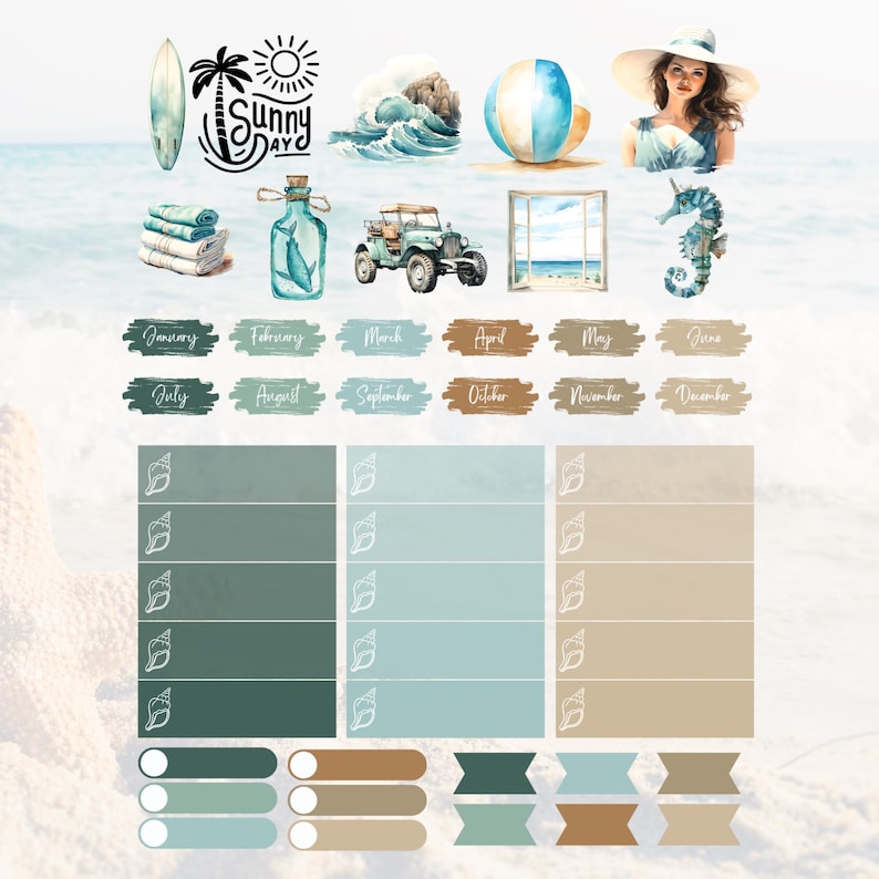 Summer Beach Goodnotes Stickers, Digital Planner (PNG, Goodnotes File ...