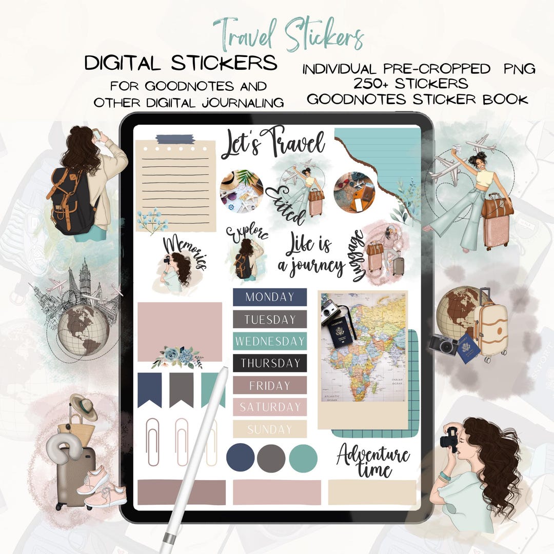 Travel Digital Stickers, Goodnotes Planner Stickers (250+ PNG) - Etsy
