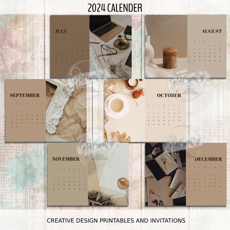 2024 Neutral and Brown AESTHETIC CALENDER Printable - Etsy
