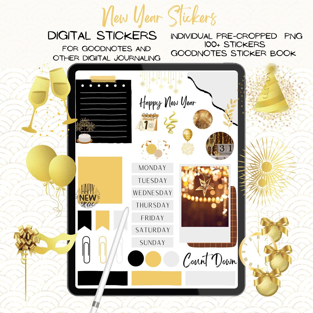 New Year Digital Stickers, Goodnotes Planner Stickers (PNG) - Etsy