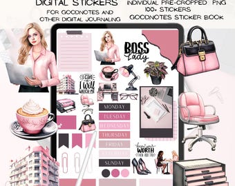 Pink Boss Girl Office Stickers, GoodNotes Planner (Digital Download)